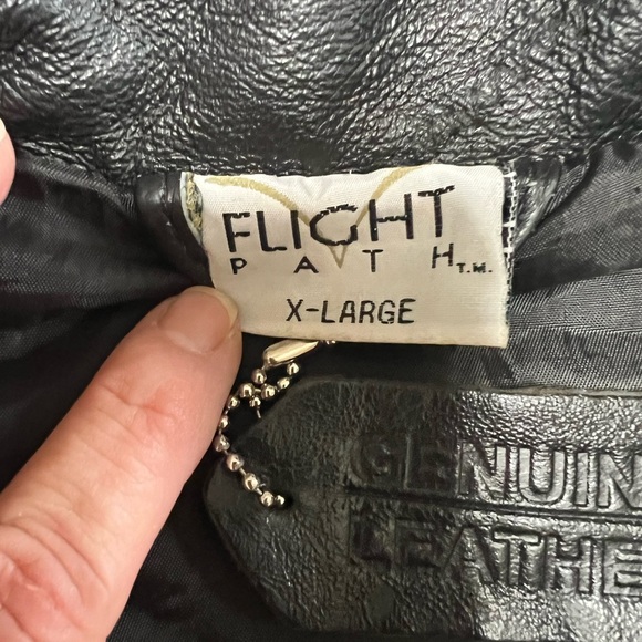 Flight Path Black Vintage 90’s Leather Jacket Deadstock Moto Biker Patchwork-XL - Picture 7 of 11